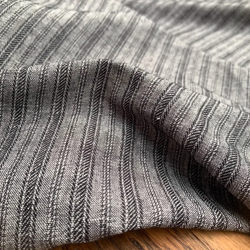 

Charcoal Grey Woven Jacquard Stripe Linen Cotton Fabric Spring Summer Shirt Dress Blouse Lightweight Textured Fabric