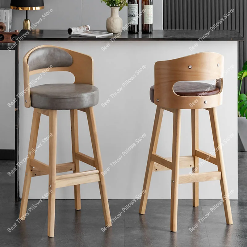 Wooden Chairs Simple Luxury Nordic Barbershop Tall Kitchen Short Back Retro Stool Minimalistic Taburete Restaurant Furniture