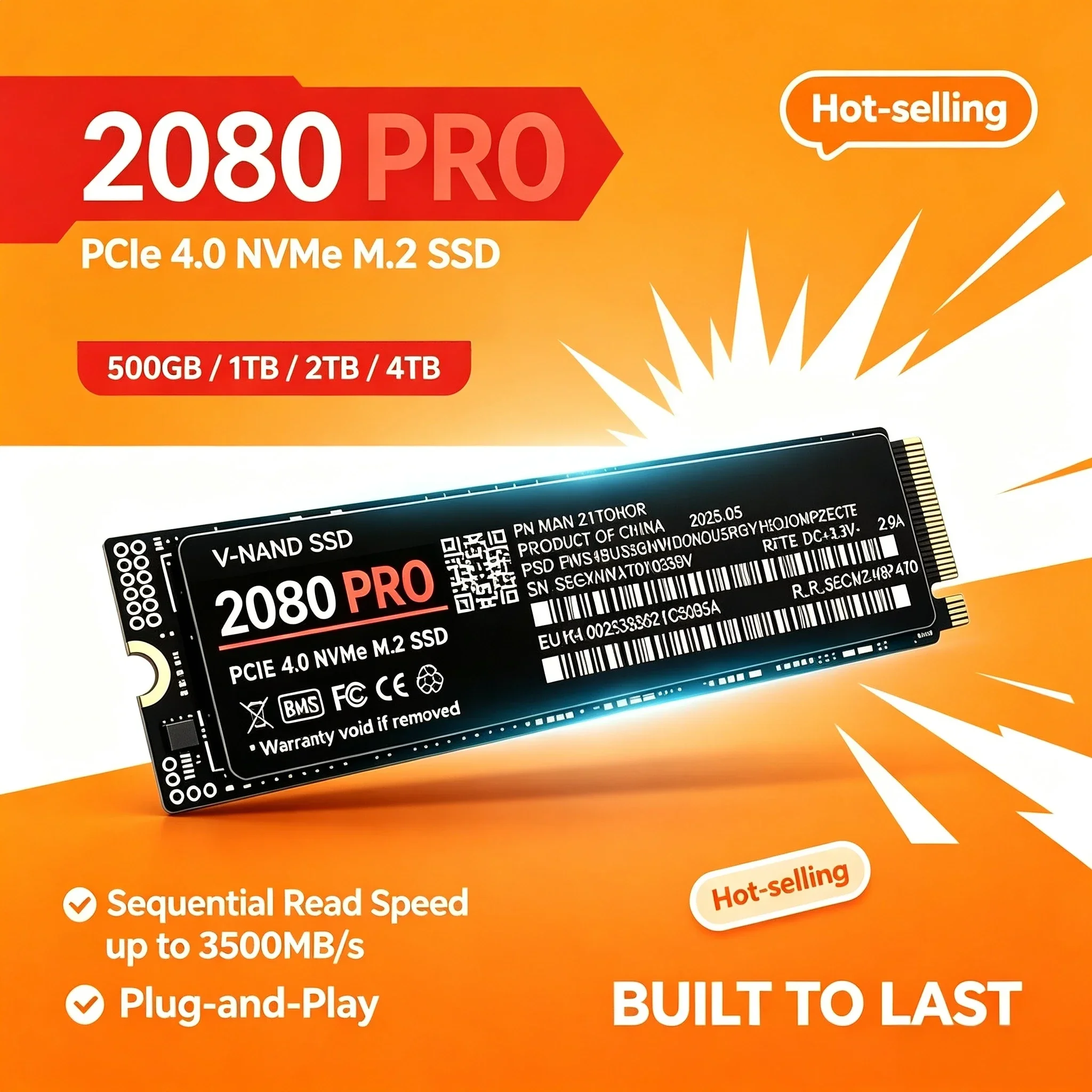 High Speed 2080 PRO M.2 2280 NVMe SSD PCIe Gen4 x4 7300MB/s TLC 3D NAND, 1TB/2TB/4TB Gaming Drive for PS5 PC Low Power Use