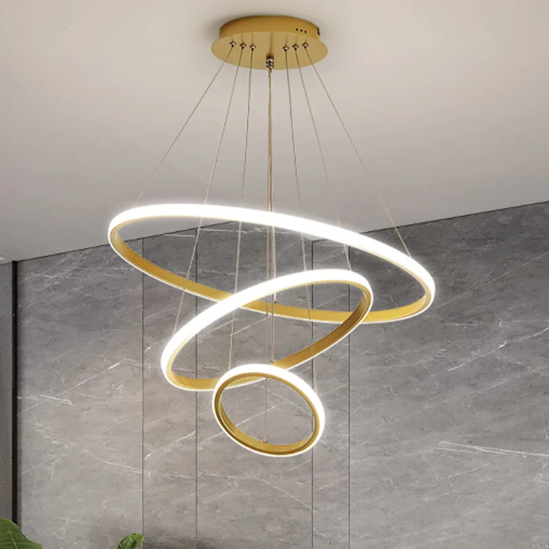 

3 Rings Aluminium Chandelier Restaurant Lighting Modern Living Room Ring Lamp 20 40 60cm 3 Layers Dining Room Round Chandelier