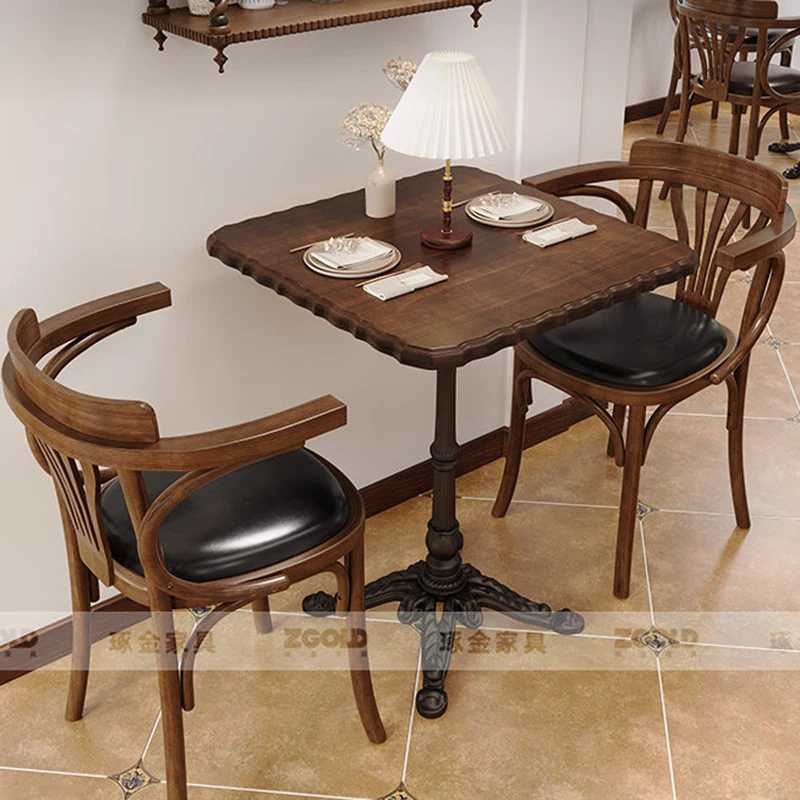 American Retro Café Table Chair Set Modern Solid Wood Rattan Dessert Shop Coffee Table Commercial Furniture Mesas De Centro FYCT