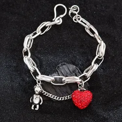 New Arrival Romantic Love Heart & Bear Animal Retro Thai Silver Female Charm Bracelet Promotion Jewelry For Women Gifts Cheap