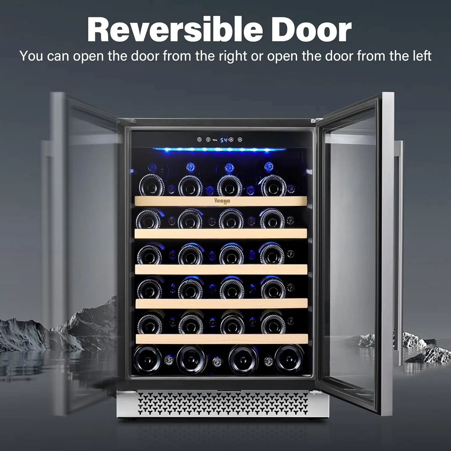 Nevera enfriadora - Frigorífico para vinos de 24 pulgadas con capacidad para 47 botellas, 40-65 ° Puerta de cristal para refrigerador de vino F, integrada, independiente debajo del mostrador