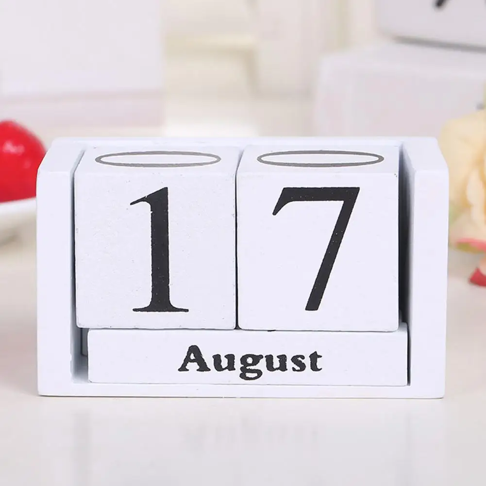 9.5*5cm Wooden Blocks Desk Calendar Month Date Display Farmhouse Rustic Wood Perpetual Calendar Home Office Desktop Decoration