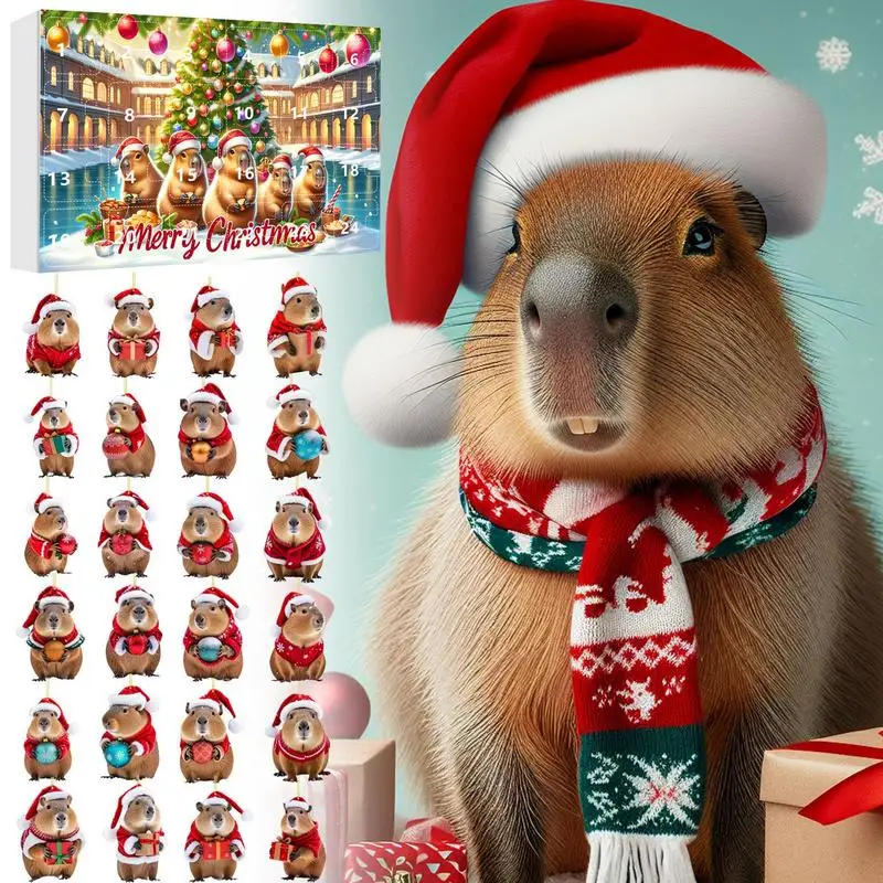 Christmas Advent Calendar Capybara Christmas Countdown Keychain Playset Christmas Tree Capybara Pendant Christmas gift