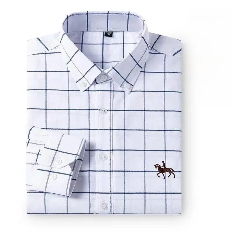 100% القطن أكسفورد قمصان رجالية طويلة الأكمام منقوشة لينة منتظم صالح فستان رسمي مكتب قميص بلوزة اجتماعية الذكور الملابس S-6XL