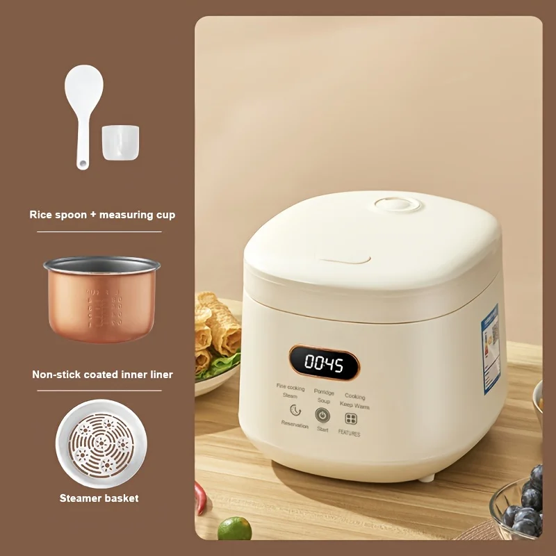 2L Smart Mini Rice Cooker & Steamer Portable Small Travel Rice Cooker, Multifunction Electric Cooker, Nonstick Pot for kitchen