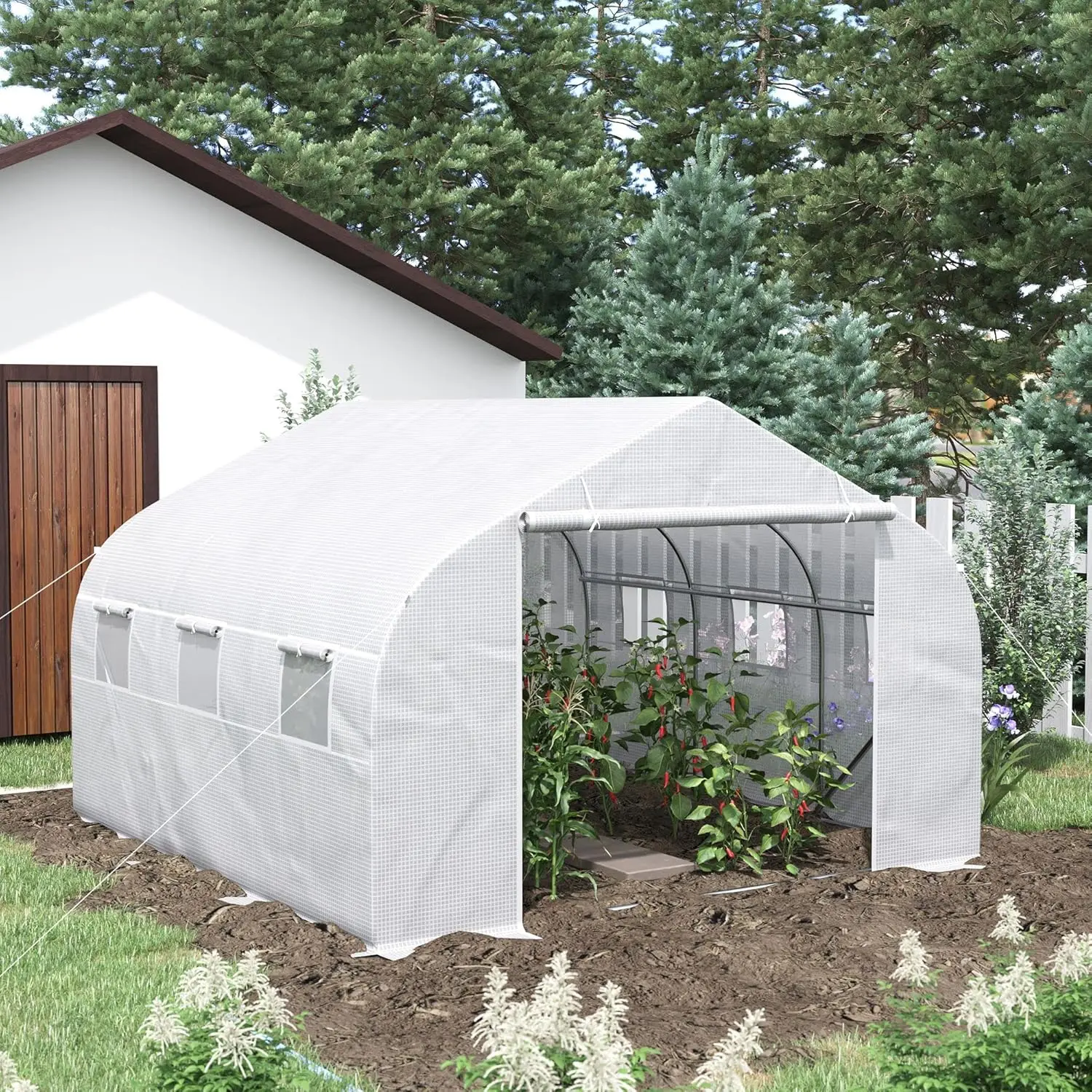 11.5' x 10' x 6.5' Walk-in Greenhouse, Tunnel Green House with Zippered Mesh Door and 6 Mesh Windows