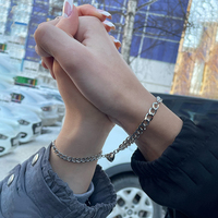Fashion Simple Heart Shape Magnetic Couple Bracelet Silver Color Personality Vintage Women Man Promise Bracelet Lover Jewelry