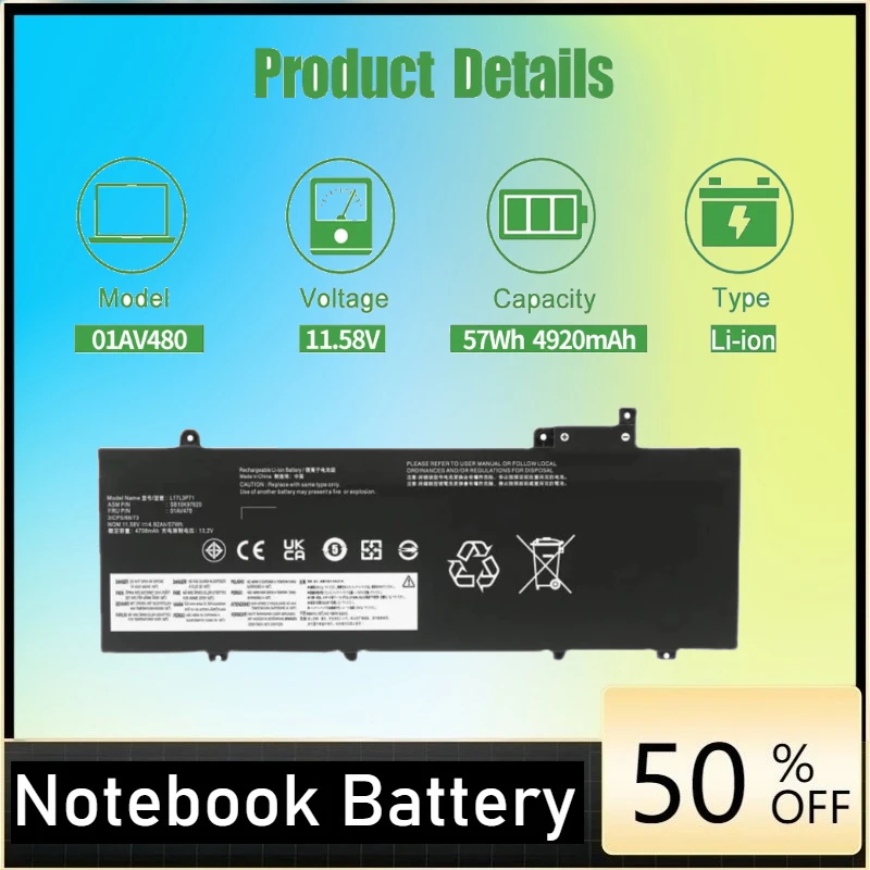 57Wh 01AV478 01AV479 01AV480 Laptop Battery for lenovo thinkpad t480s L17L3P71 L17M3P71 L17M3P72 SB10K97620 SB10K97621