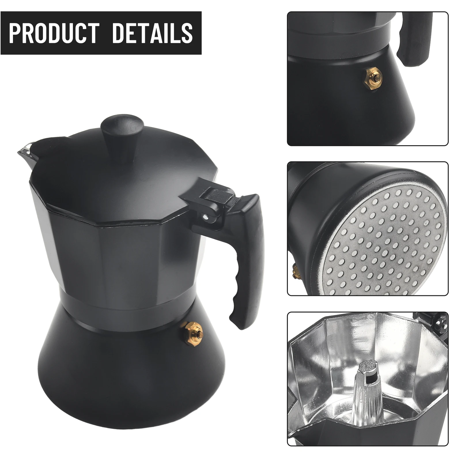 Espresso Maker Kettle Pot Moka Pot Portable Aluminum Black Coffee Maker Darable Italian Style Practical European style