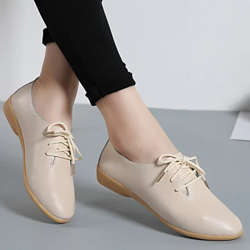 High Quality Genuine Leather Shoes for Women Summer Slip on Flat Women Shoes Soft Moccasins Casual Loafers Fashion Ballet Shoes