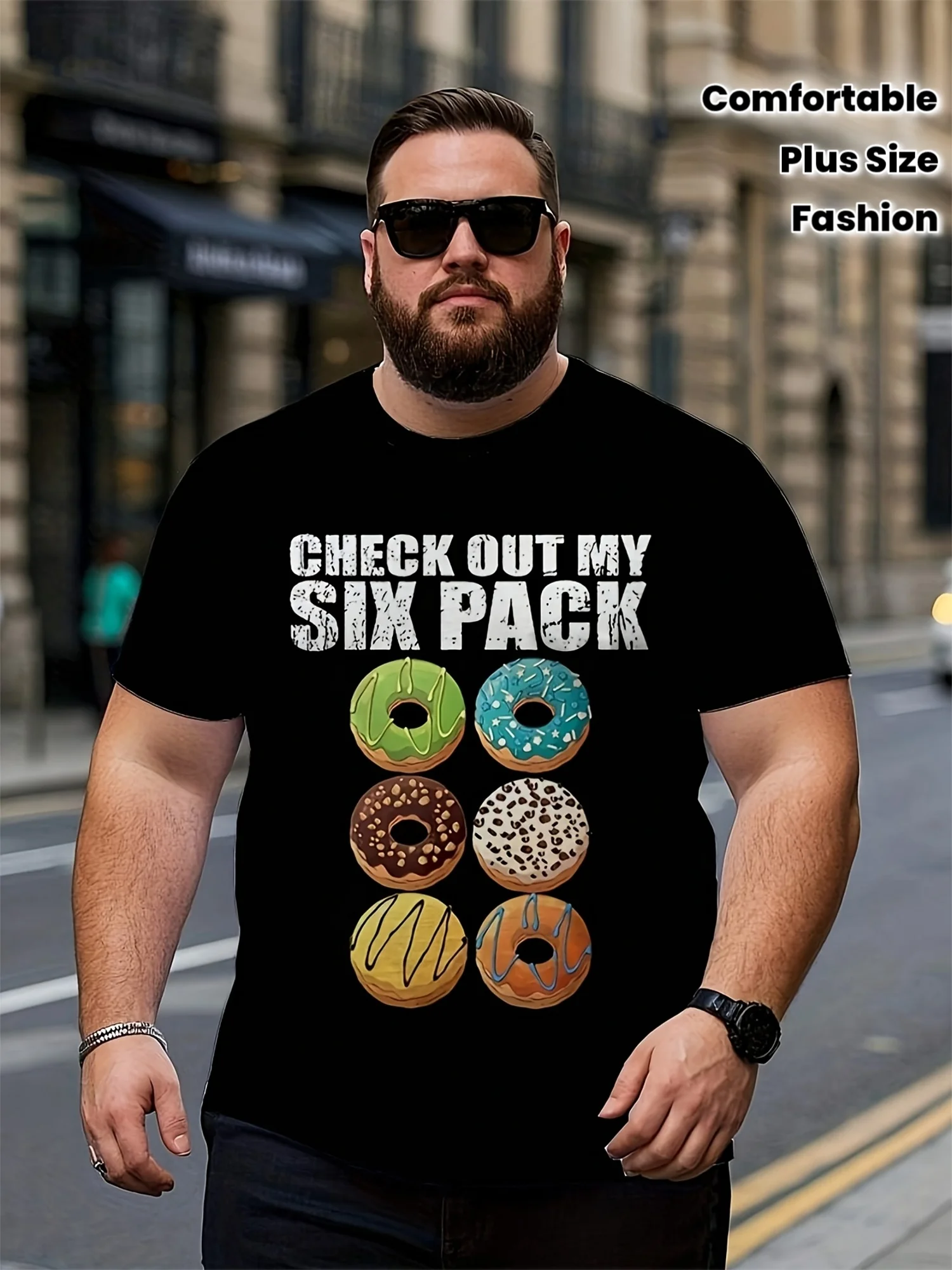 Colorful Donut Pattern Print T-Shirt 100% Cotton O-Neck Short Sleeve Summer Casual Mens T-shirt Streetwear