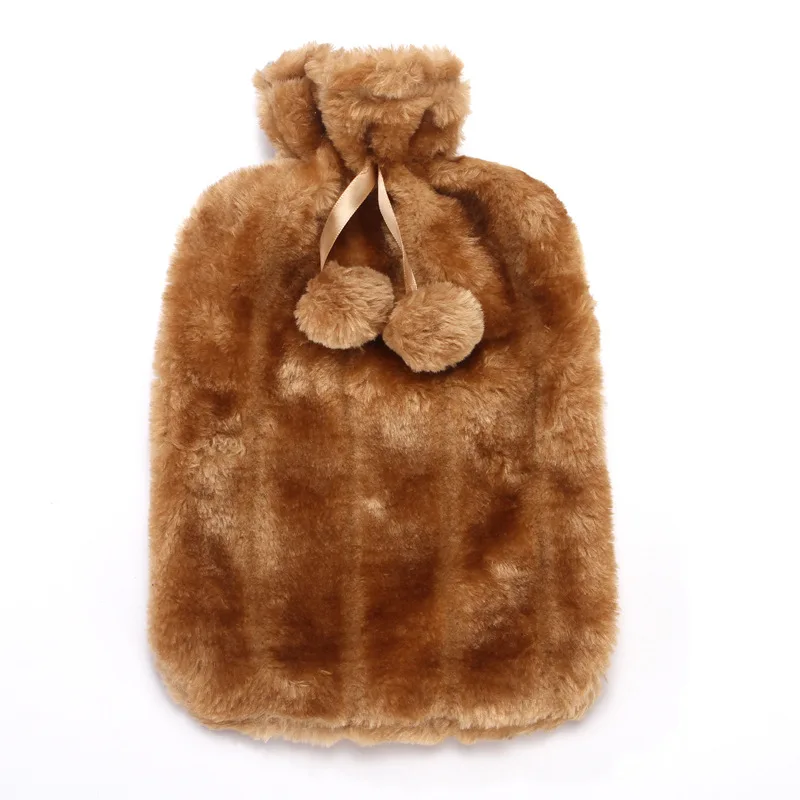 1pc 2L Hot Water Bottle Covers Only Warm Winter Natural Faux Fur Fluffy Pompom Cover Large 2L Hot Water Bottle Bag Warm Portable