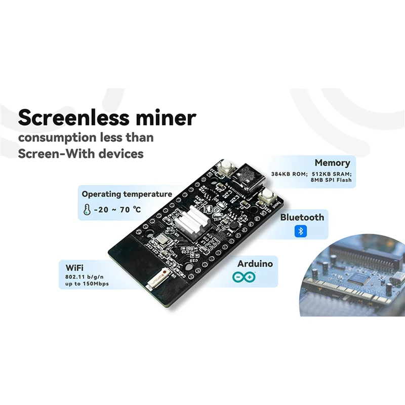 Exquisite-Nerdminer Lucky BTC Solo Lottery Miner 308KH/S ESP32-S3 Mini BTC Solo Lottery Lucky Miner Botchain Tower,2PCS
