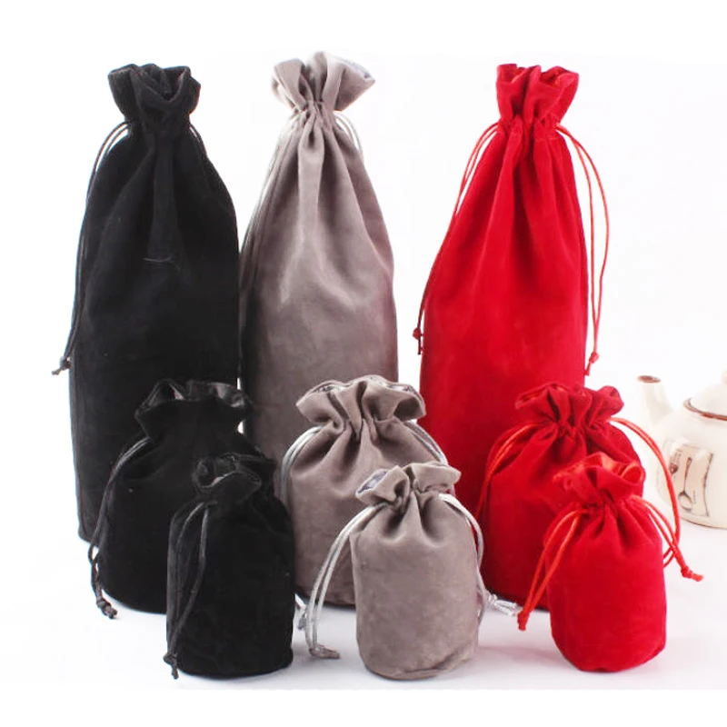 10pcs/lot Reusable Round Bottom Wine Bottle Packaging Bags Cosmetic Jewelry Velvet Drawstring Covers For Wedding Birthday Party