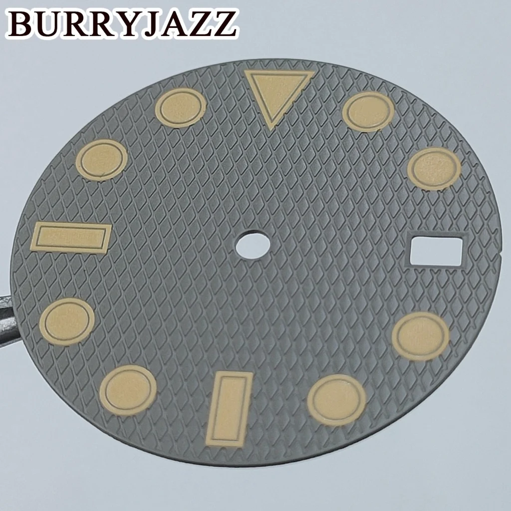 BURRYJAZZ 28.5mm No Logo NH35 Watch Dials White Black Gray Dial Green Luminous Fit 3 O'clock 3.8 O'clock Case Crown