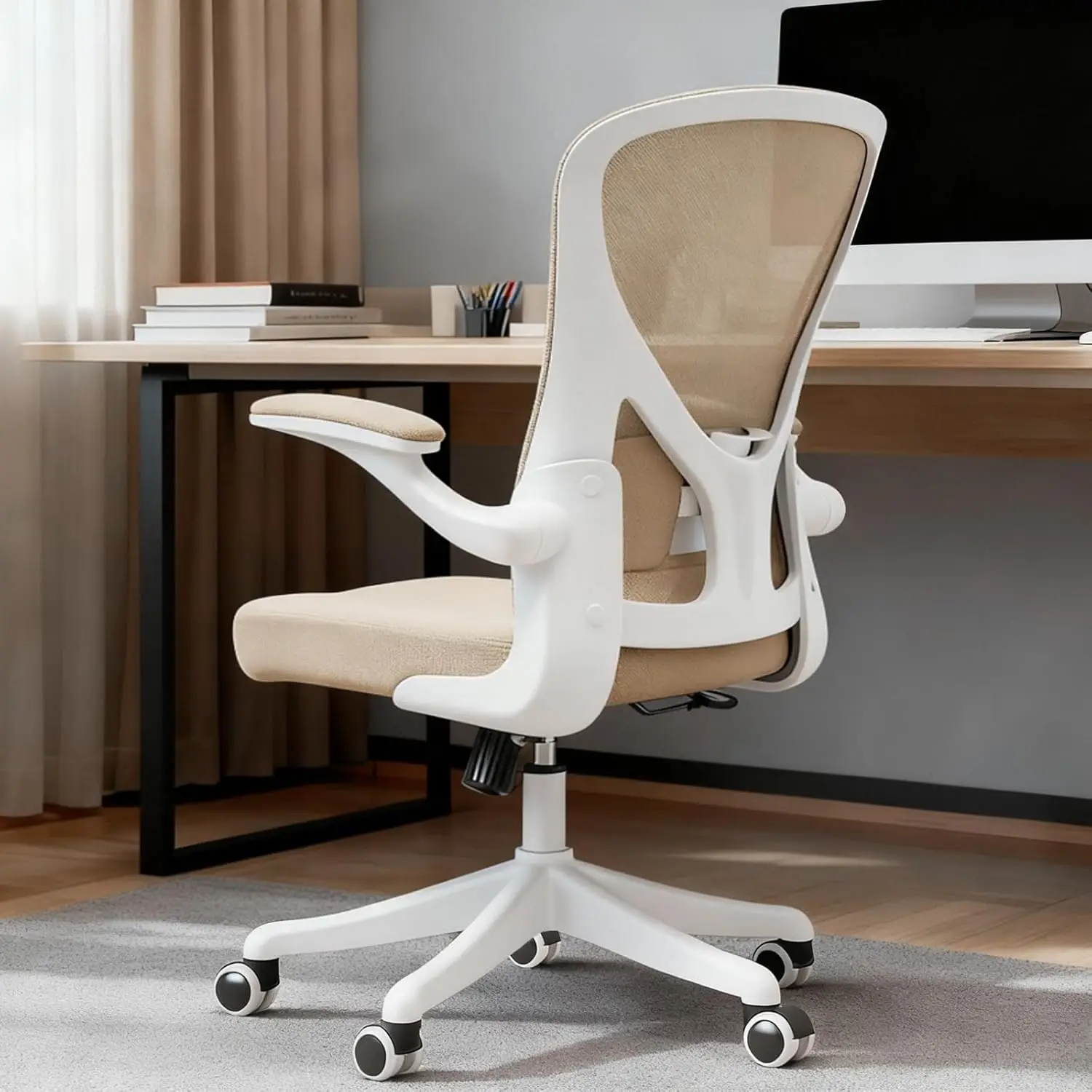 

Ergonomic Office Chair Adjustable Lumbar Flip-Up Arms Thick Cushion Wheels Home Office, Customized