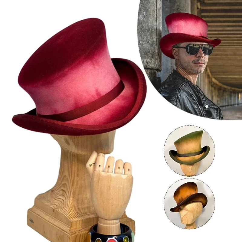 New Asymmetric Wool Top Hat  Men Woman Punk Vintage President Hats Magic Party Victorian Gentlemen Mad Cashmere Top Hat Hatter