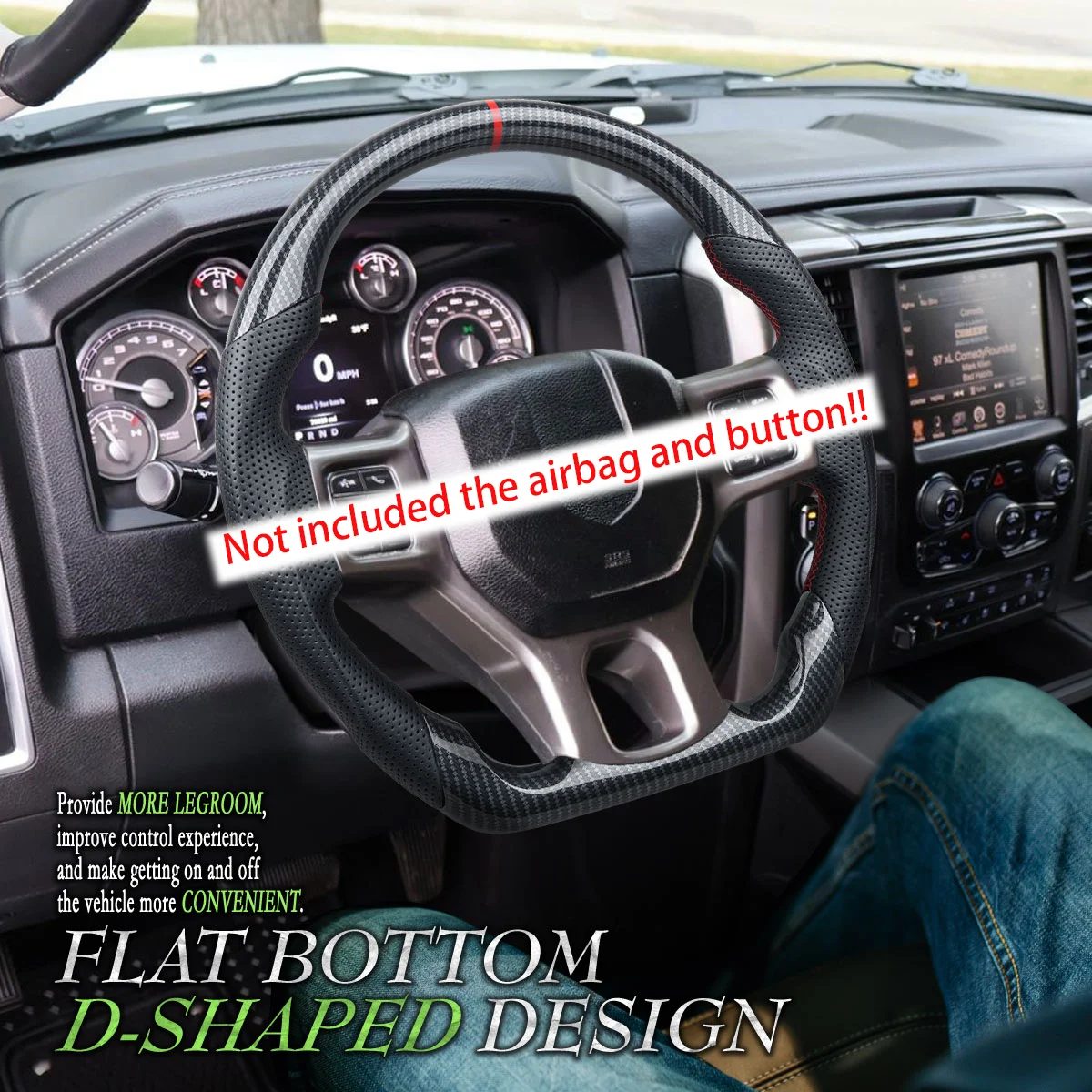 Preforated Leather Steering Wheel For Dodge Ram 1500 2500 3500 2013 - 2018 Hydro Print Carbon Fiber Racing Wheel