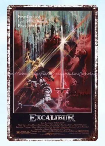 Cartel de película Excalibur, cartel de estaño de metal, cueva de hombre, arte de cocina para el hogar, 1981