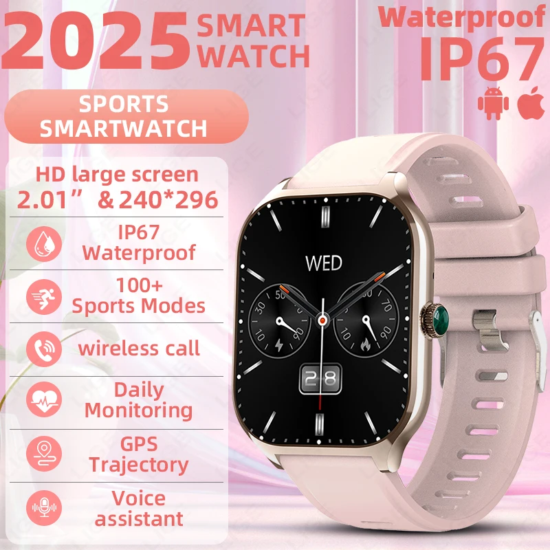 

LIGE Смарт-часы для женщин и мужчин 2,01 дюйма Спорт на открытом воздухе Водонепроницаемые Bluetooth-вызовы Спорт Фитнес Смарт-часы Женские умные часы Новые