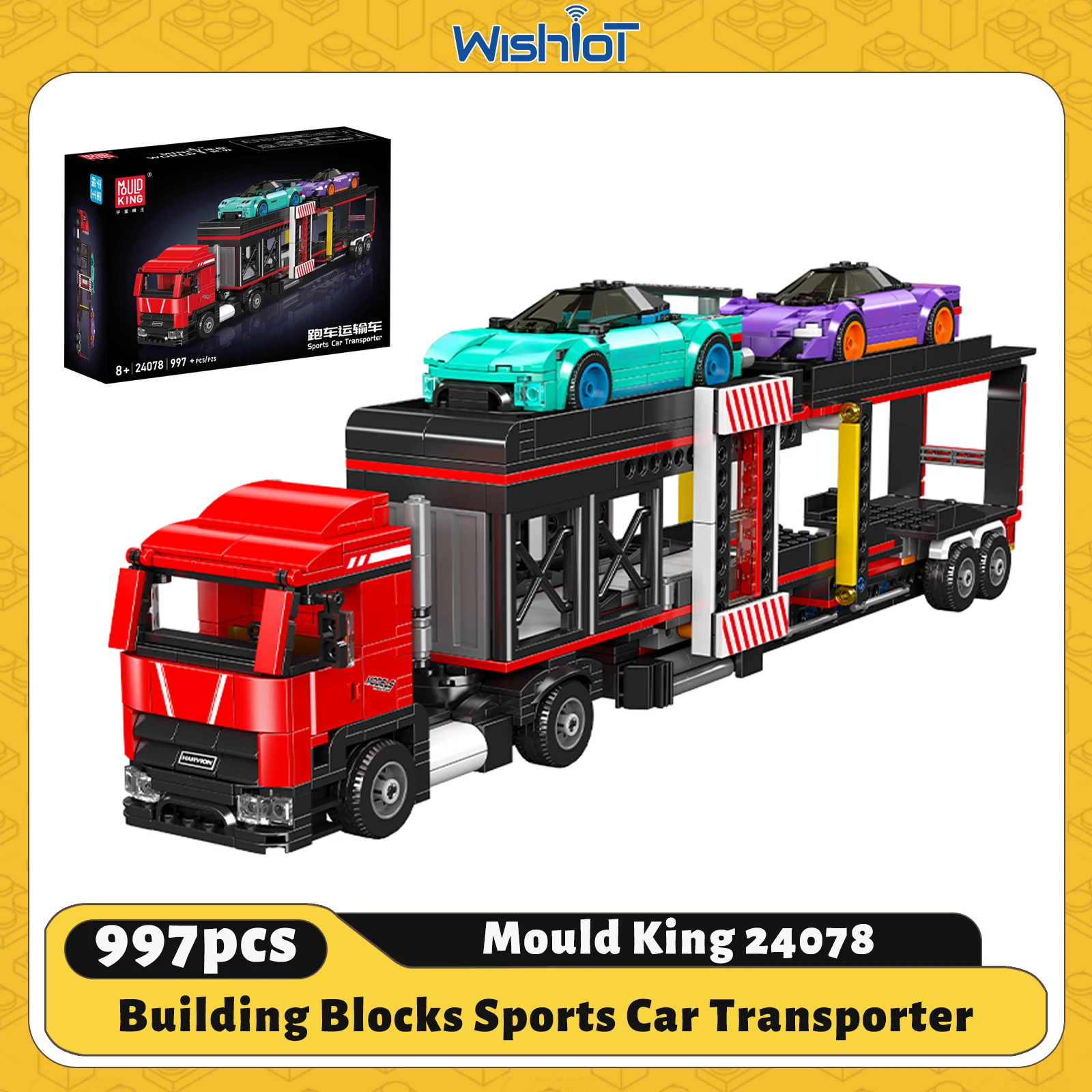 

Mould King 24078 Sports Car Transporter Building Blocks Double-decker Heavy Truck Racing Car Model Toys Kids Toys Gifts 997PCS
