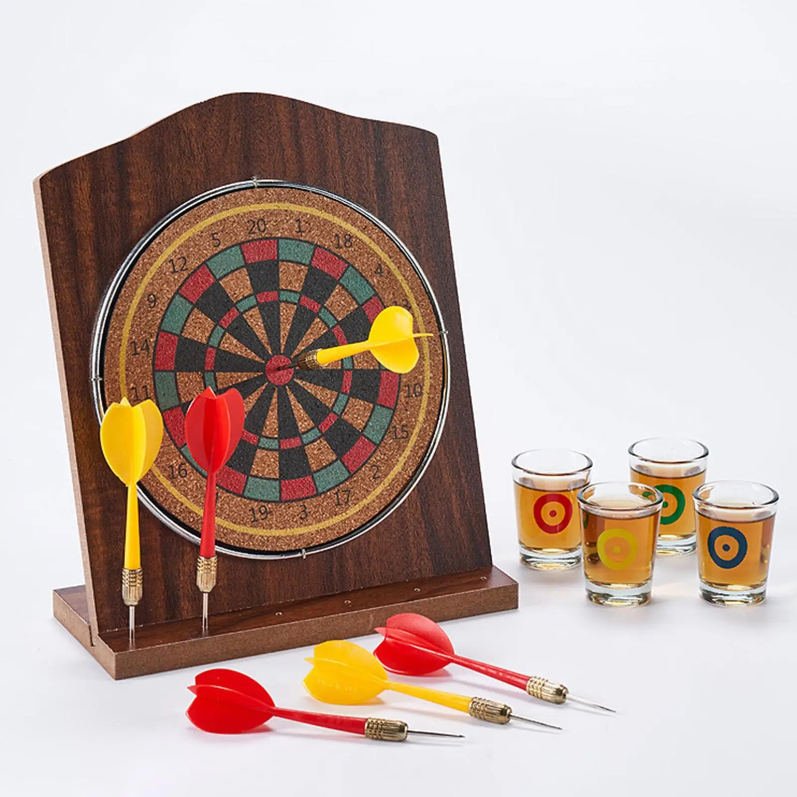 Wooden Dart Board Set 6 Darts Durable Portable Target Board Miniature Desk Top Darts for Park Indoor Beach Party Favors Garden