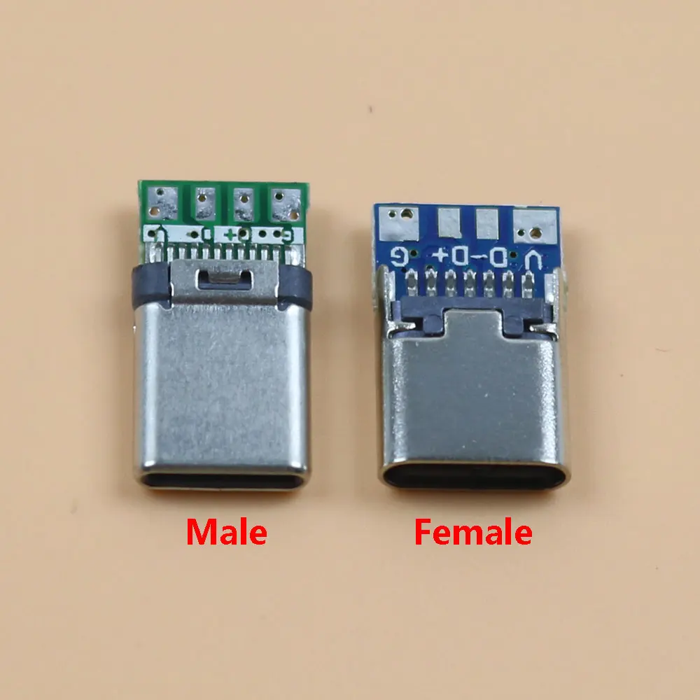 USB 3.1 type c male/Female Jack Connectors Tail 24pin usb Male Plug Electric Terminals welding DIY data cable Support PCB Board