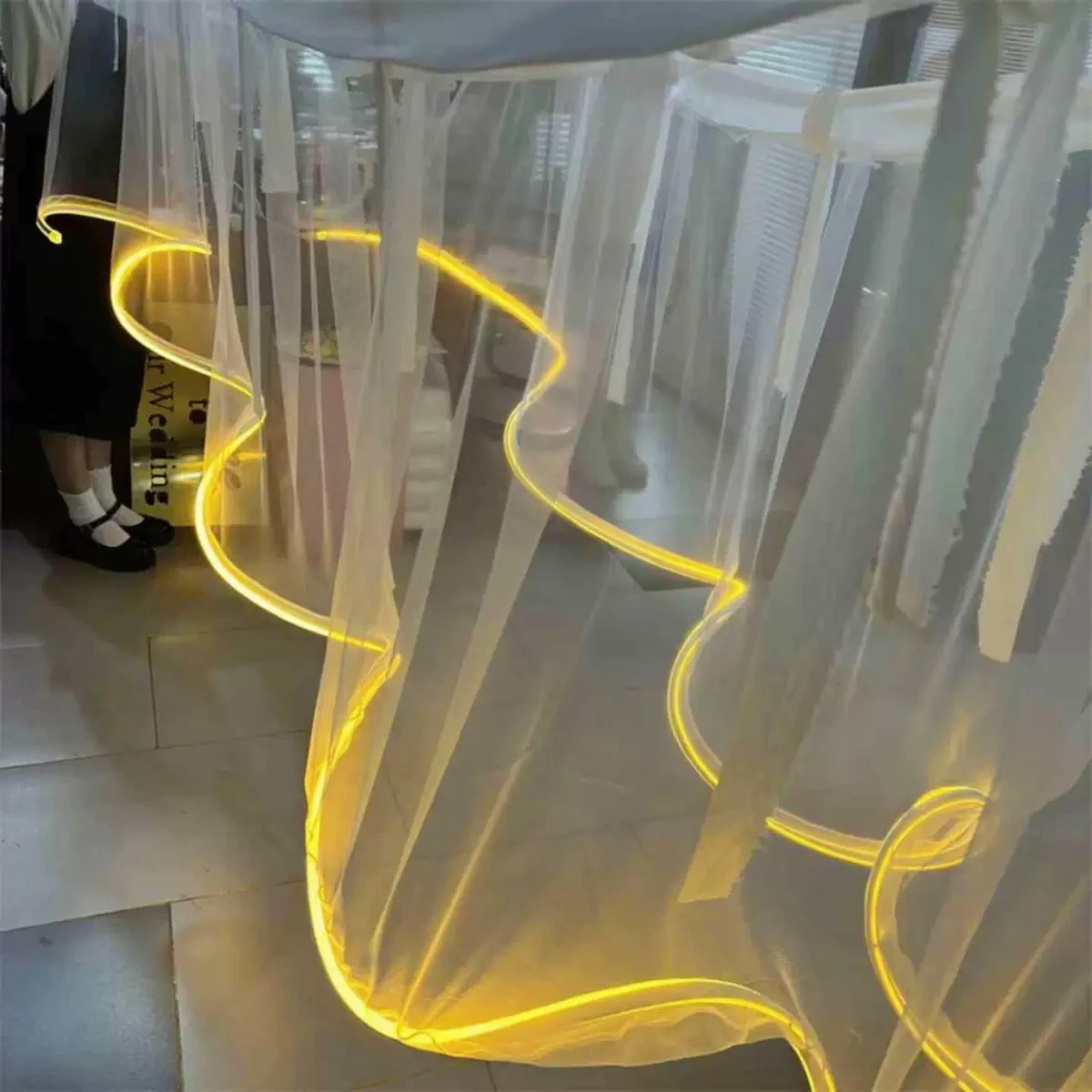 

40m Ceiling Decoration New Styles Wave Gauze Curtain With Lights String For Wedding Party Event Stage Birthday Party Layout Prop