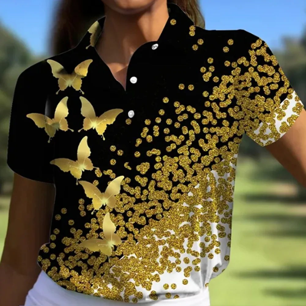 Polo de Golf para mujer, camiseta de manga corta con estampado de mariposa, camisa deportiva transpirable de secado rápido a la moda, verano 2024