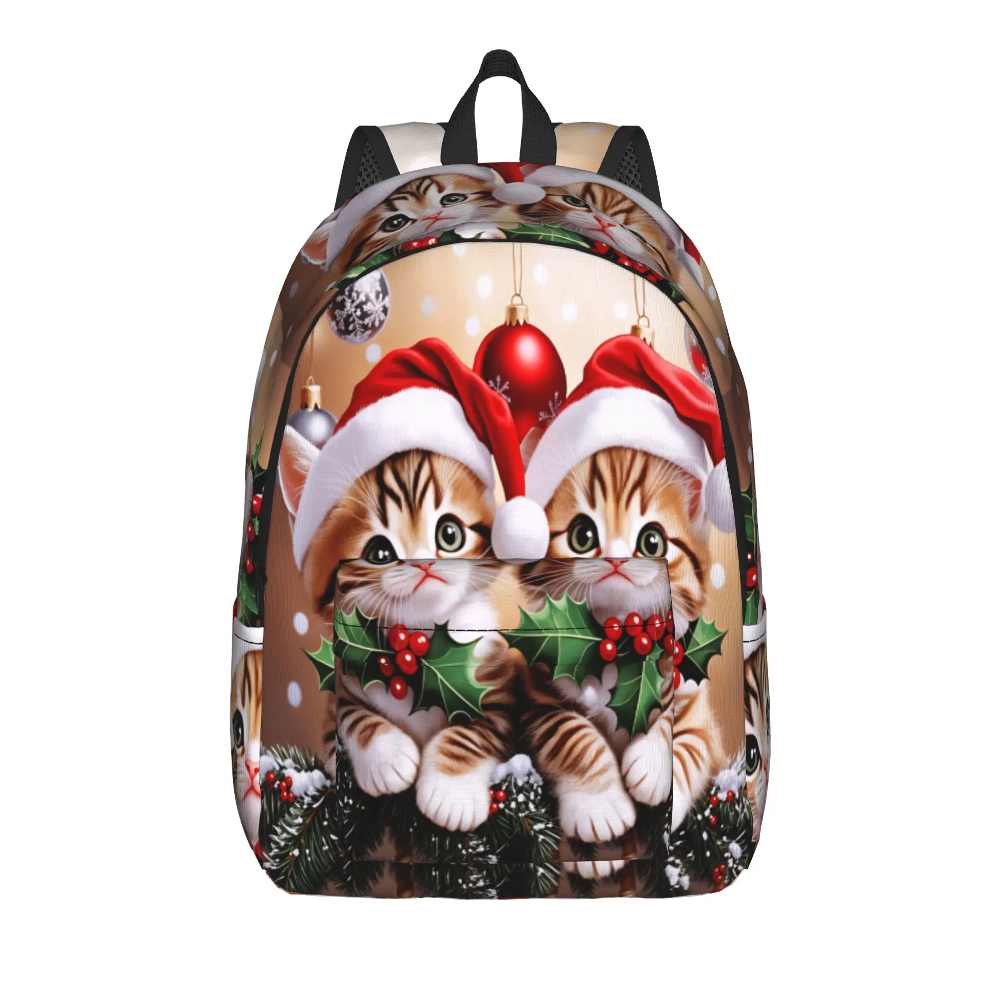 Christmas Cats  Adorable Kittens in Festive (7) Backpack  Kawaii Backpacks Youth Travel Print School Bags Custom Rucksack