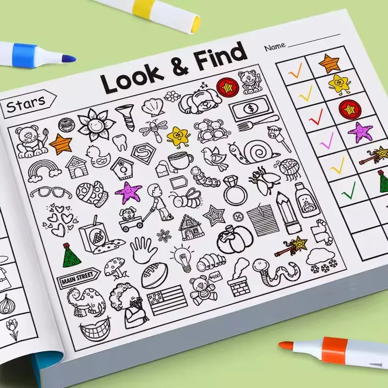 Children's Search for Items Game, Enhance Visual Perception, Fun Coloring Book, Focus and Attention, Handwriting Exercise Book