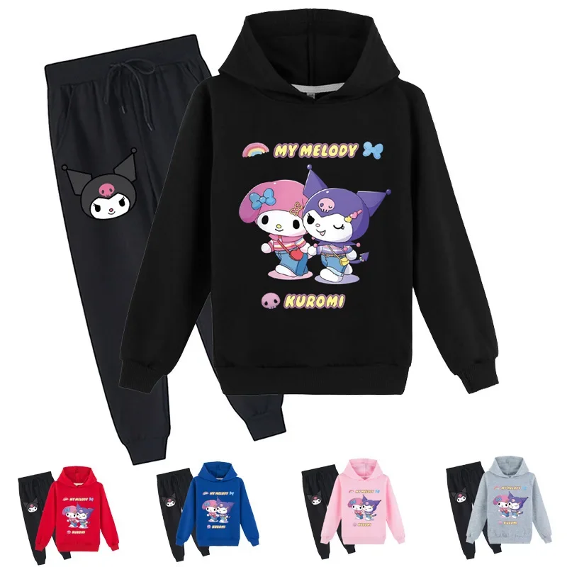 

Cute Children's Clothing Kuromi Fashionable Printed Hoodie Sweatshirt + Trousers Suit, Birthday Gift for Going Out and Partying