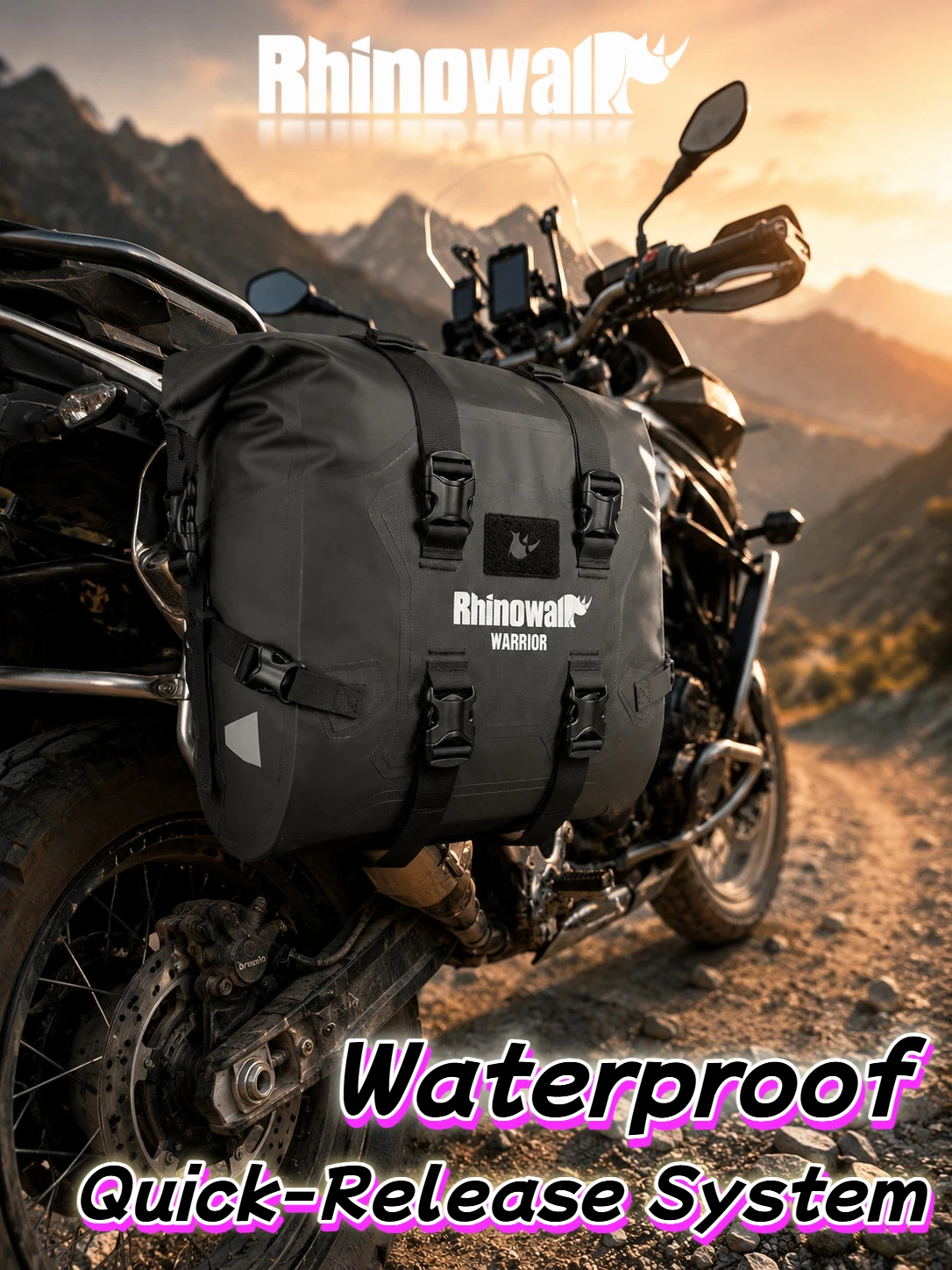 

Rhinowalk Motorcycle Side Bag 24L/48L Waterproof Quick Release Pannier Bag Universal Fit Roll Top Saddle Bag Touring ADV Warrior