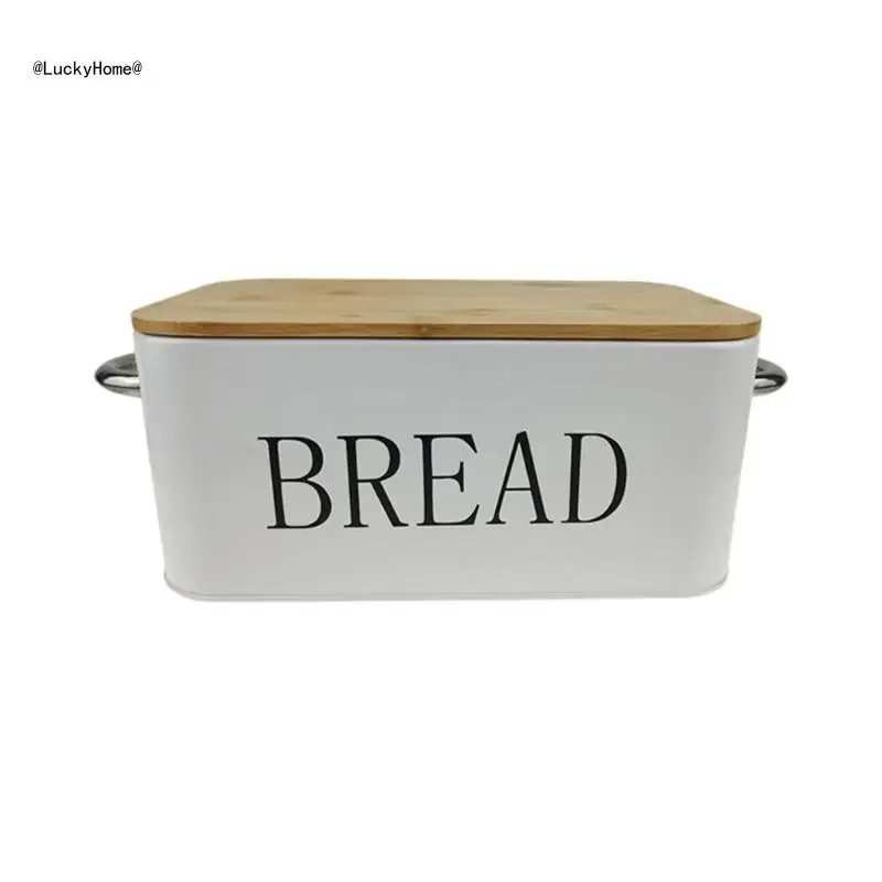 

Vintage Metal Bread Boxes with Bamboos Lid for Kitchen Countertop Storage 11UA