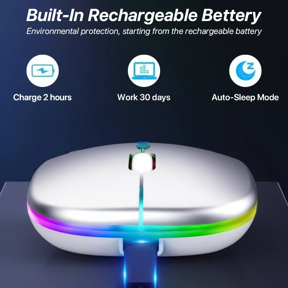 Mouse Bluetooth nirkabel untuk ponsel iPhone, iPad, Xiaomi SamSung, Mouse nirkabel, 2.4G, USB untuk komputer, Laptop, lampu belakang