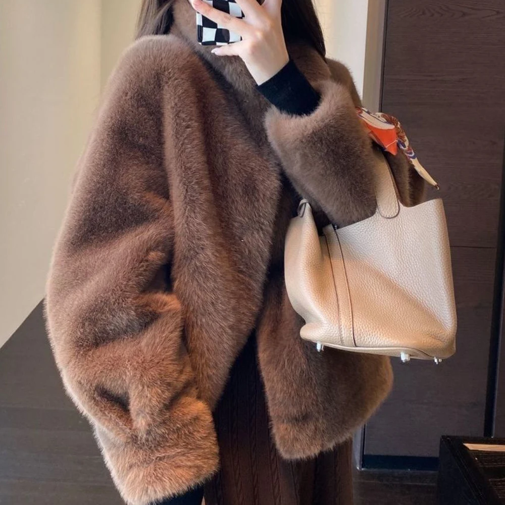 Imitation mink warm furry stand-up collar furry jacket women's young Rex Rabbit short 2025 winter environmentally friendly fur