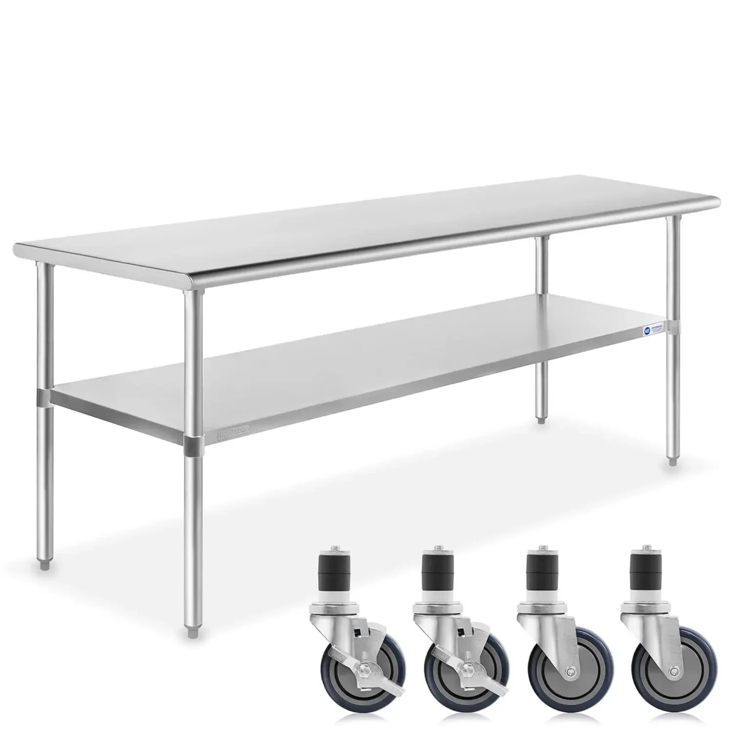 Stainless Steel Work & Prep Table 72 x 24 Inches with Caster Wheels and Under Shelf for Restaurant, Home, Hotel