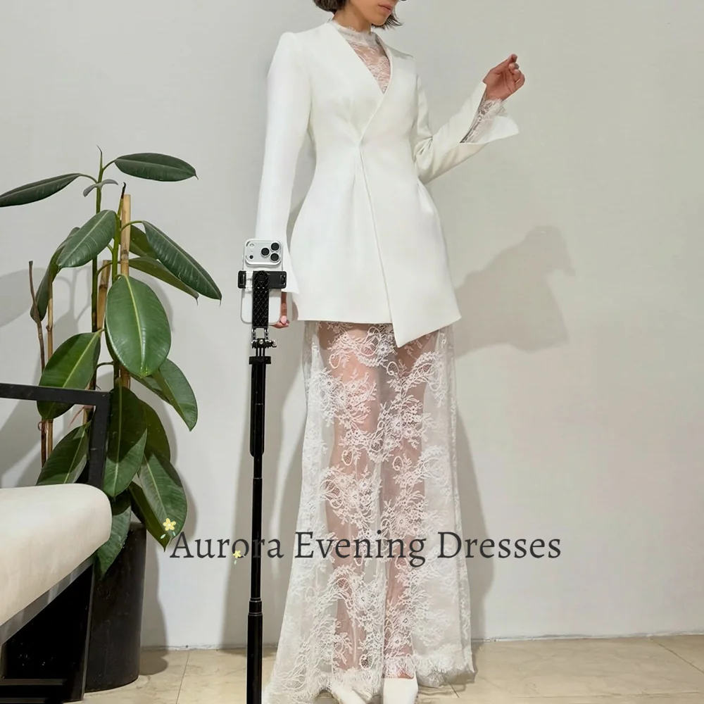Aurora Elegant Lace Two‑Piece Wedding Dresses for Women Long‑Sleeve Sheer Floral Lace Maxi Skirt Bridal Party 2026 New