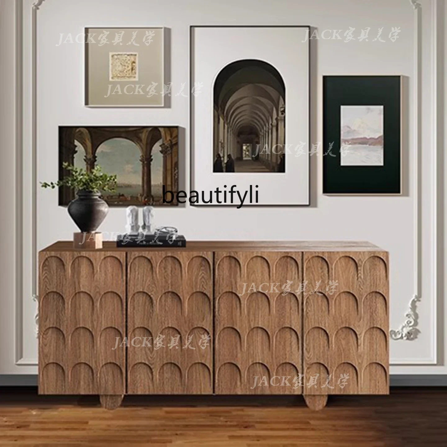 French Vintage Style Solid Wood Carved Sideboard Cabinet Living Room Wall Sofa Storage Cabinet Decorative Cabinet  H