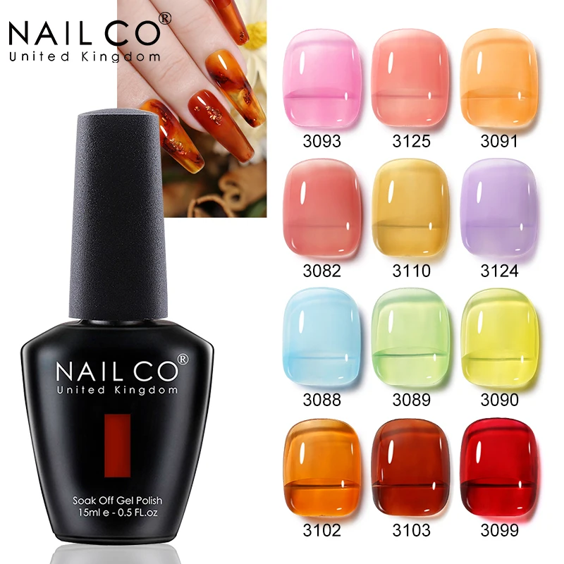 NailCo جيلي جل طلاء الأظافر الورنيش الشفاف 44 لون أحمر وردي طبيعي شفاف عاري رسومات أظافر نقع قبالة UV LED الورنيش #2