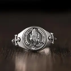 Retro Praying Hands Ring For Men Silver Color Street Punk Gothic Adjustable Ring Handmade Jewelry Biker Accessories Man Gift