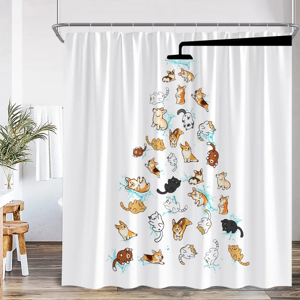 Lustige Tier Cartoon Duschvorhang Kind Badezimmer Dekor Kinder Polyester Bad Vorhang mit Haken