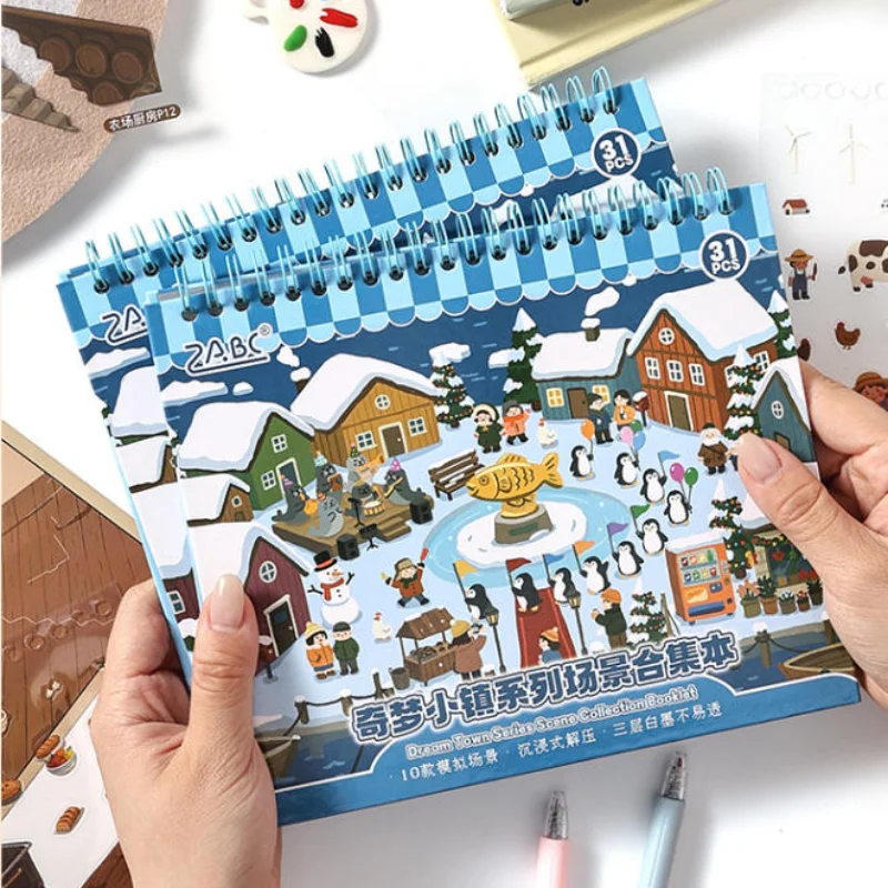3D Miniature Scene Sticker Book Cartoon Town Decals for Scrapbooking DIY Craft Supplies