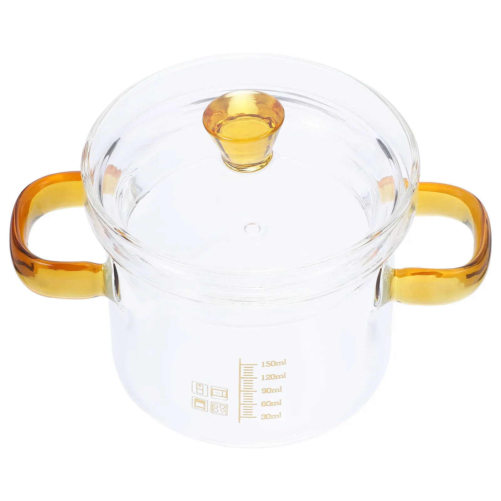 وعاء الحساء الزجاجي الصغير مقبض مزدوج غطاء شفاف وعاء الطبخ للحساء المعكرونة الحليب المطبخ مقاومة للحرارة تجهيزات المطابخ المنزلية