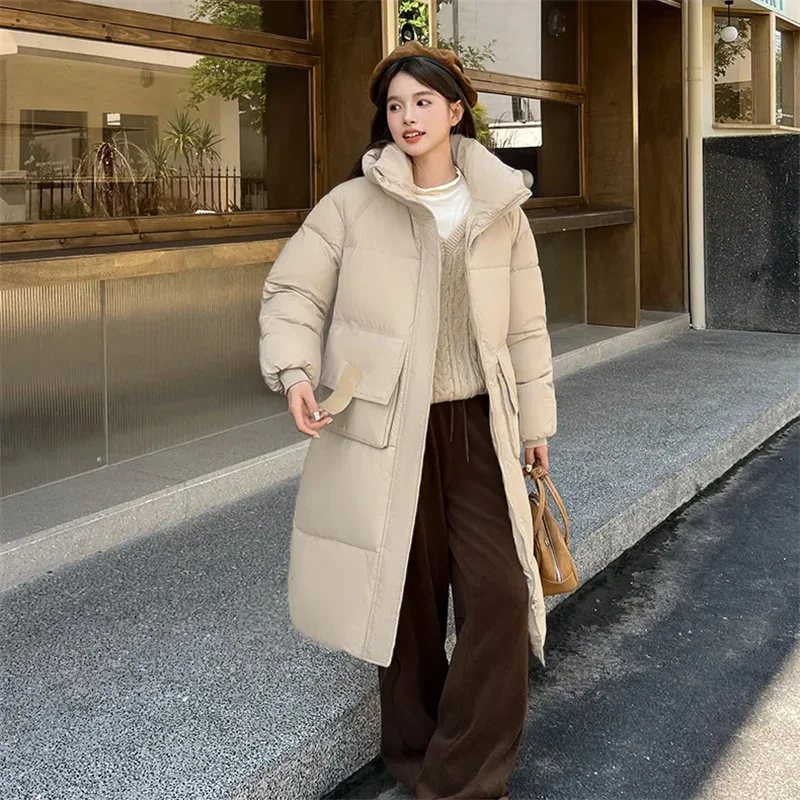 Down and Cotton Jacket Women\'s Long Style 2024 Winter New Loose Bread Jacket Cotton Jacket Women\'s Coat Solid Color Commuting WF