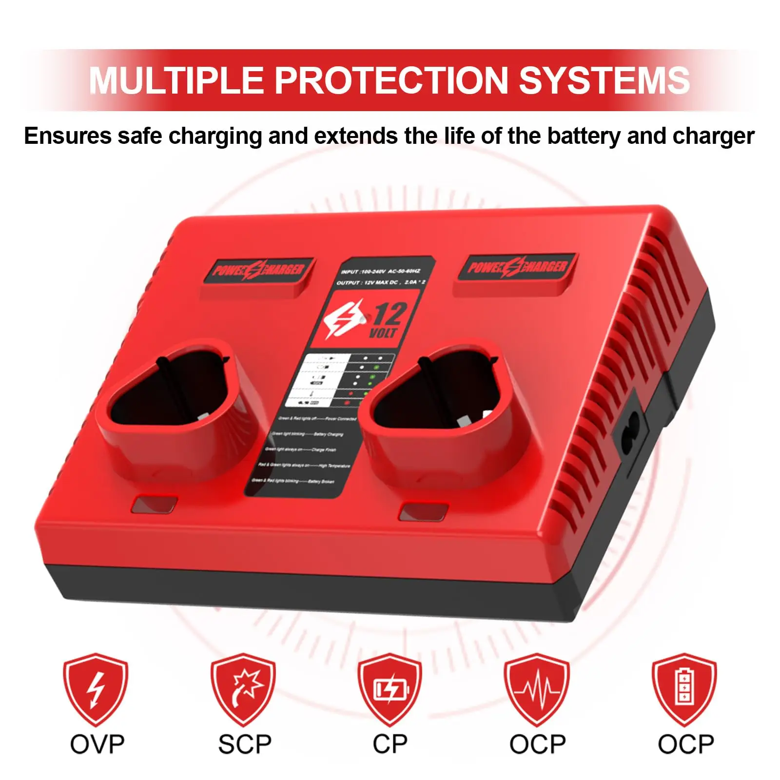 Zamiennik ładowarki Milwaukee 12V z dwoma portami do akumulatorów litowych Milwaukee M12 N12, modele 48-11-2401, 48-11-2420 — zdjęcie produktu 6