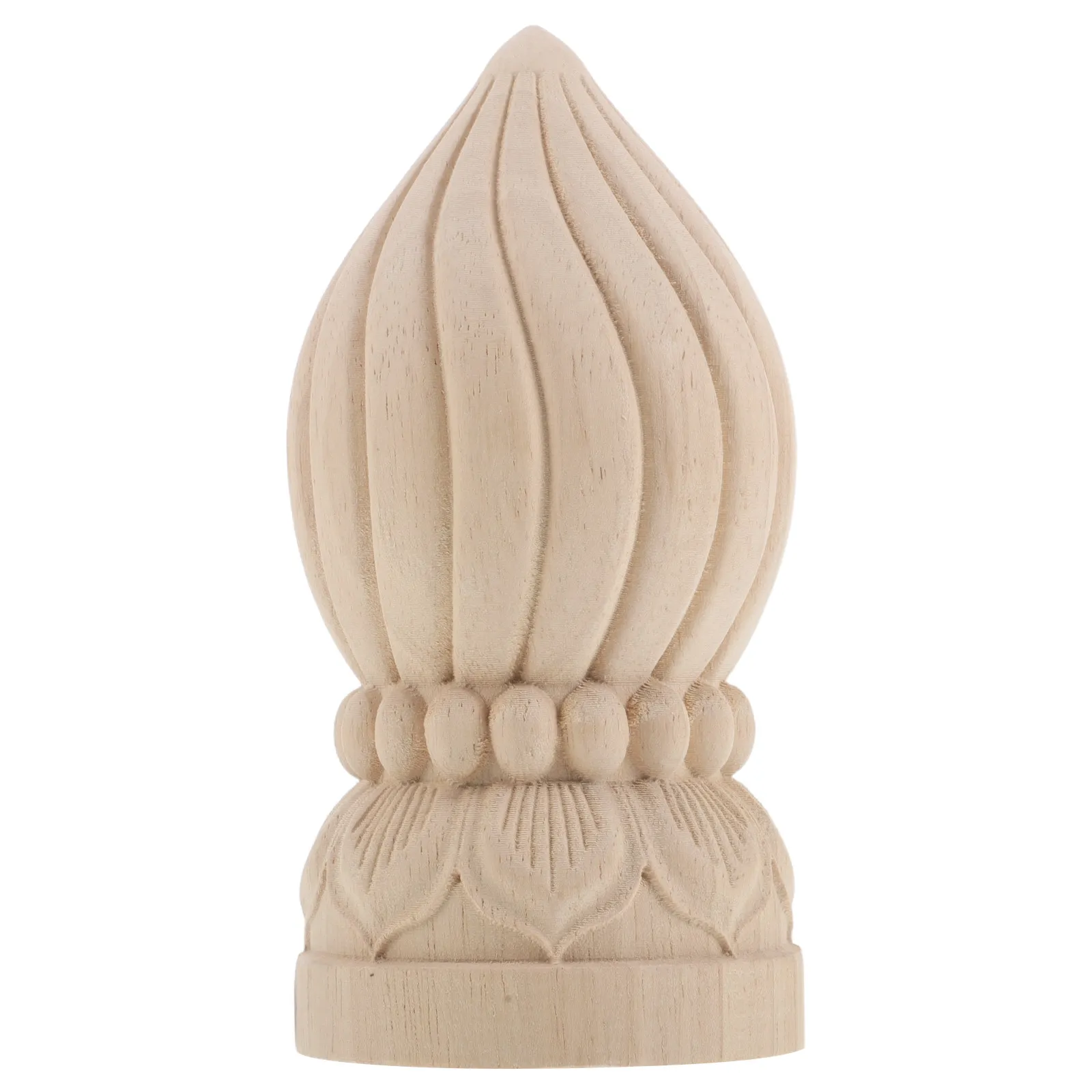 Unfinished Hand-Carved Wood Staircase Finial 16x8cm Round Baluster Post Topper for Villa Stair Rail Decor Vintage Wooden Finials