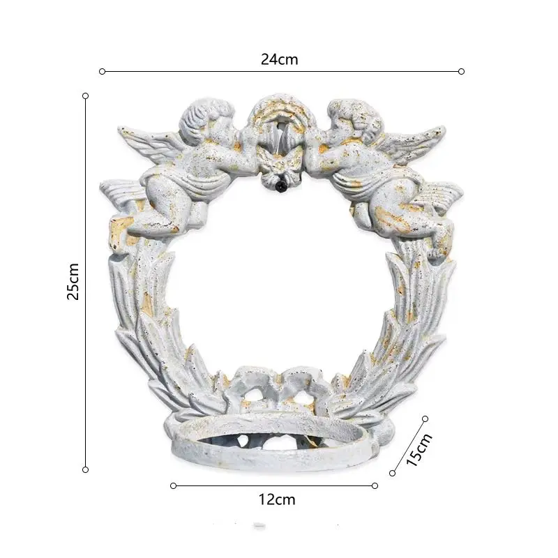 Vintage Cherub Wall Planter Holder, Cast Iron Angel Wreath Hanging Flower Pot Rack, French Garden Balcony Decor